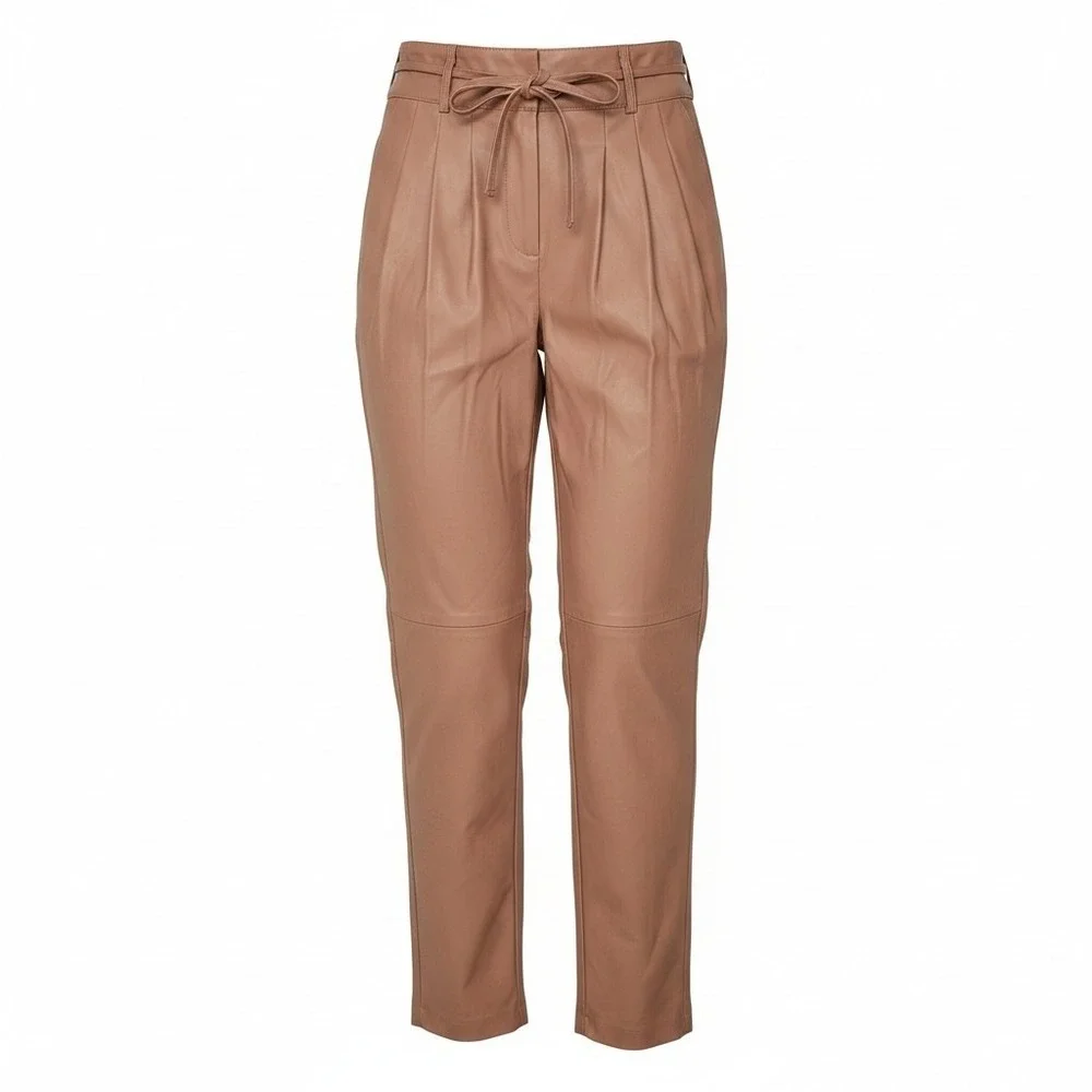 Blank NYC Anthropologie Vegan Leather Tie Waist Pleated Pants Pink Clay Size 28